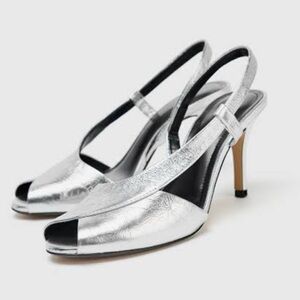 Zara Metallic Silver Heels sz 38 / 7.5